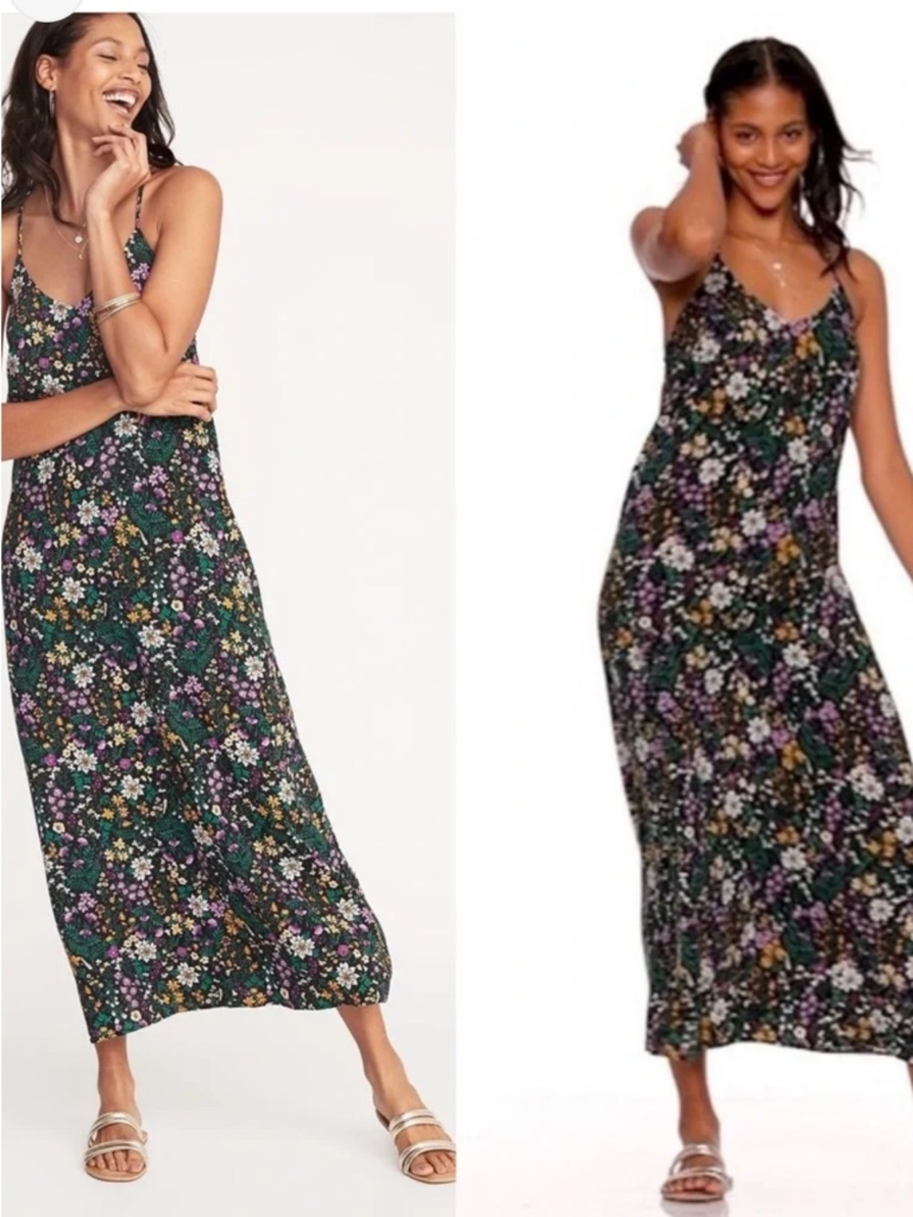 Old Navy Floral Maxi Dress in Green with Purple and White Flowers